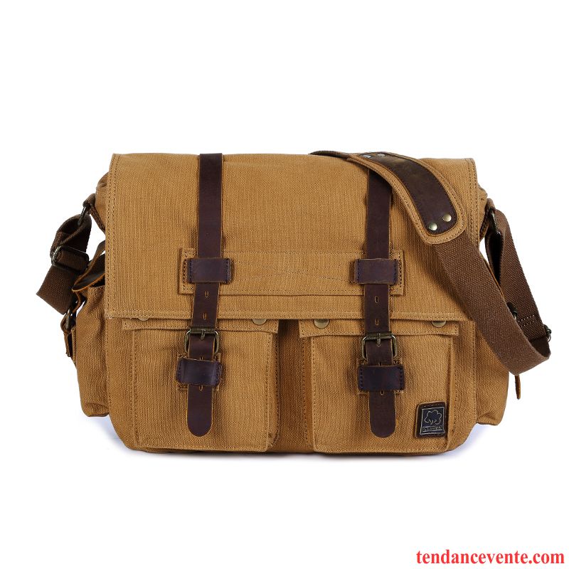 Sac À Bandoulière Homme Toile Simple Rétro Outillage Coton Loisir Foncé