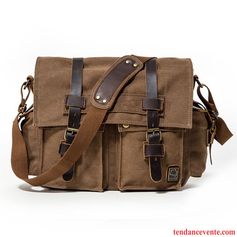 Sac À Bandoulière Homme Toile Simple Rétro Outillage Coton Loisir Foncé