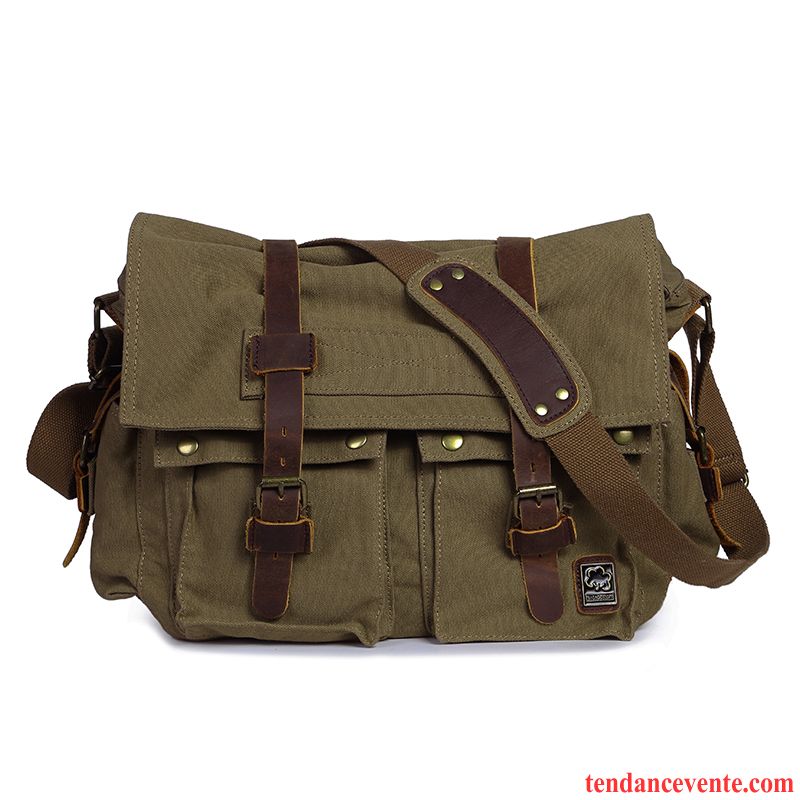 Sac À Bandoulière Homme Toile Simple Rétro Outillage Coton Loisir Foncé