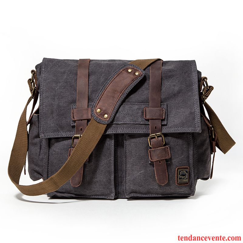 Sac À Bandoulière Homme Toile Simple Rétro Outillage Coton Loisir Foncé