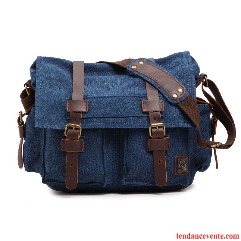 Sac À Bandoulière Homme Toile Simple Rétro Outillage Coton Loisir Foncé