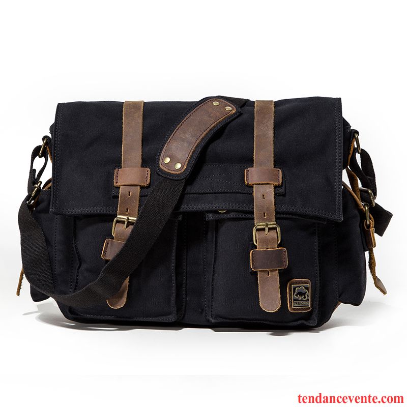 Sac À Bandoulière Homme Toile Simple Rétro Outillage Coton Loisir Foncé