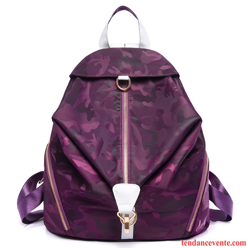 Sac À Dos Femme Cartable Nylon Tissu Oxford Voyage Loisir Plier Impression Violet