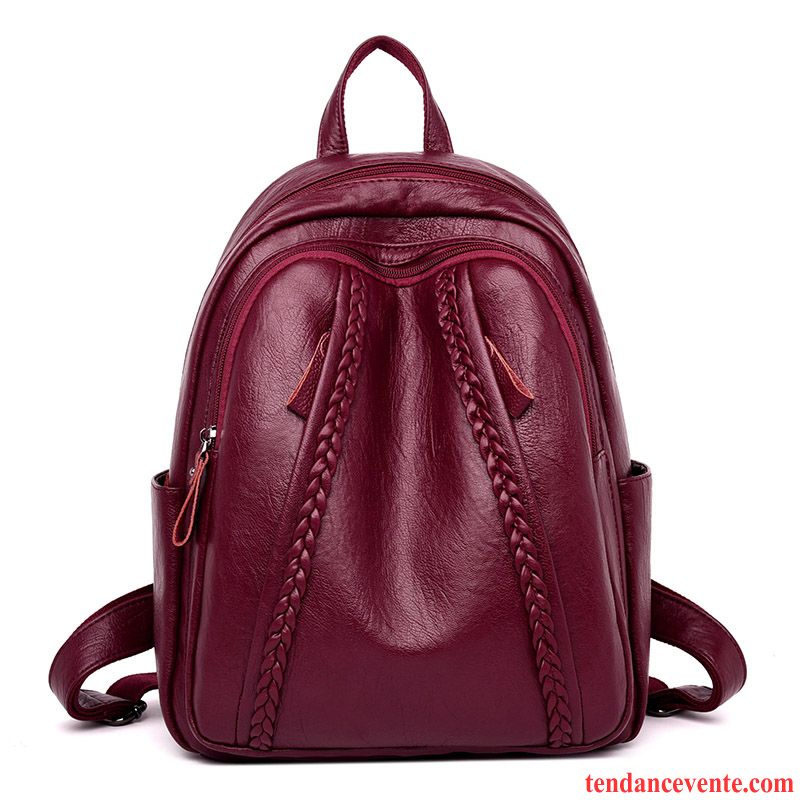 Sac À Dos Femme Cuir Véritable Tendance Peau Douce All-match Simple Modèles Féminins Bordeaux