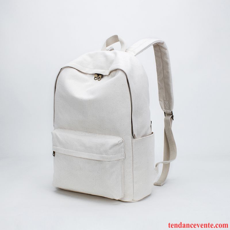 Sac À Dos Femme Homme Sac D'ordinateur Portable Cartable École Secondaire Loisir Coton Blanc