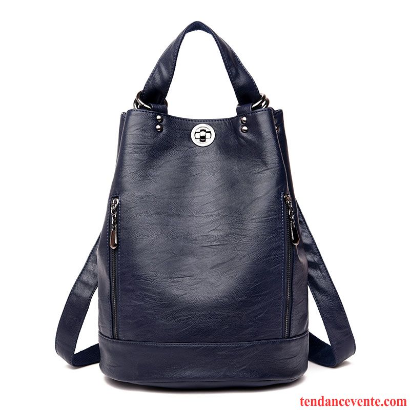 Sac À Dos Femme Le Nouveau Cuir Véritable Loisir Tendance Peau Douce All-match Noir