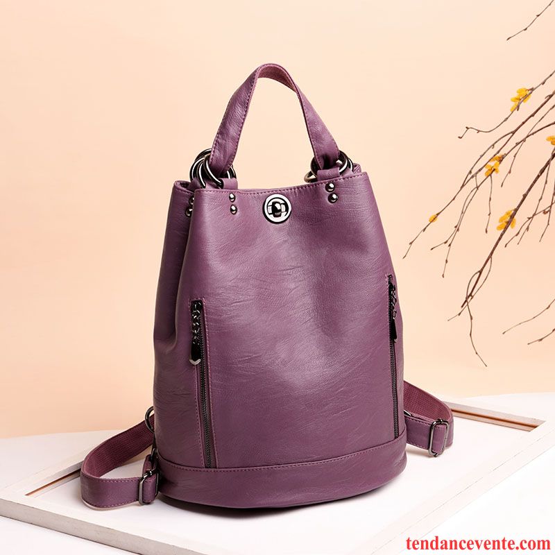 Sac À Dos Femme Le Nouveau Cuir Véritable Loisir Tendance Peau Douce All-match Noir