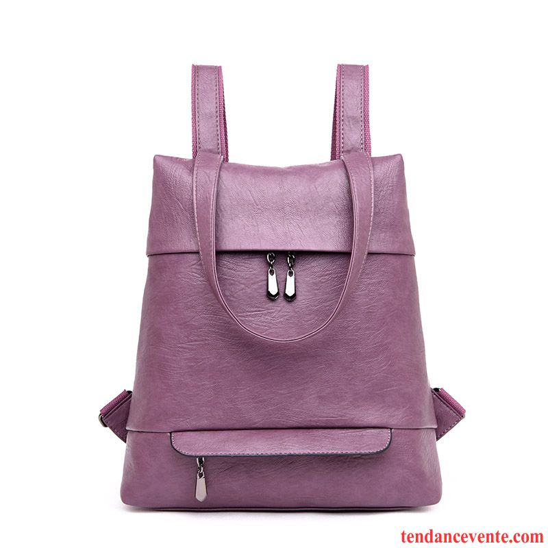 Sac À Dos Femme Le Nouveau Simple Couche De Tête Mode Cuir De Vache Cuir Véritable Violet