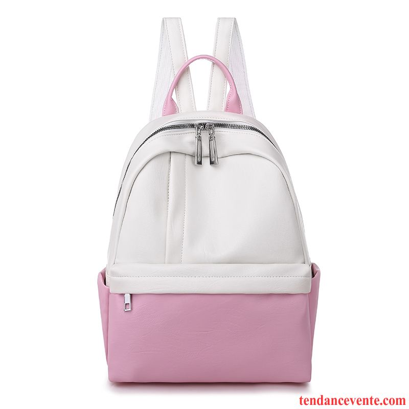 Sac À Dos Femme Loisir Peau Douce Voyage All-match Tendance Cartable Blanc Rose