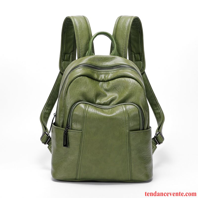 Sac À Dos Femme Loisir Tendance Simple Voyage Cuir Véritable Peau Douce Vert Clair