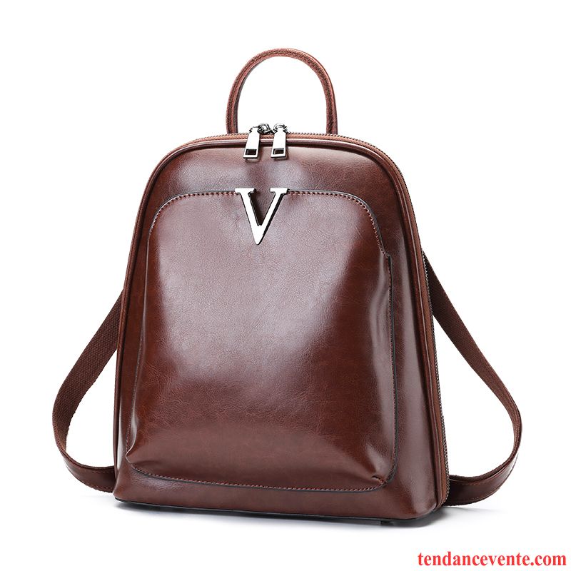 Sac À Dos Femme Peau Douce All-match Antivol Simple Cuir De Vache Le Nouveau Marron