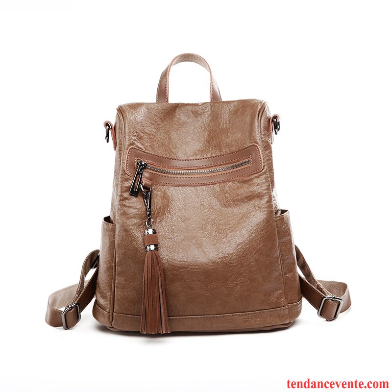 Sac À Dos Femme Peau Douce All-match Antivol Simple Cuir De Vache Le Nouveau Marron