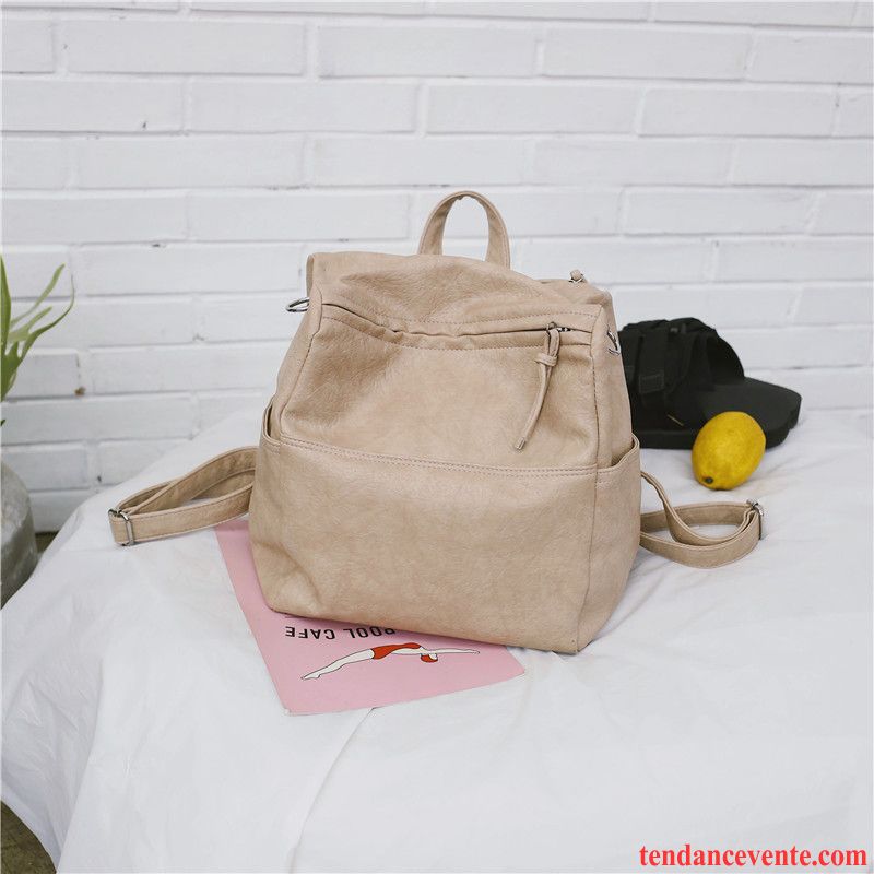 Sac À Dos Femme Peau Douce Tendance Cartable Loisir All-match Le Nouveau Pure Rose