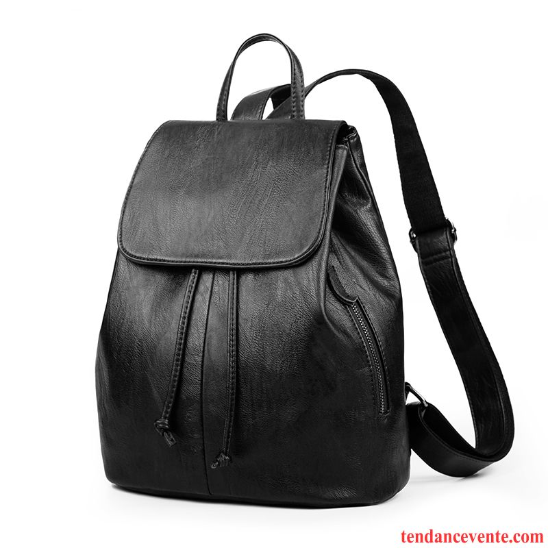 Sac À Dos Femme Simple Le Nouveau Peau Douce Cuir De Vache All-match Voyage Noir