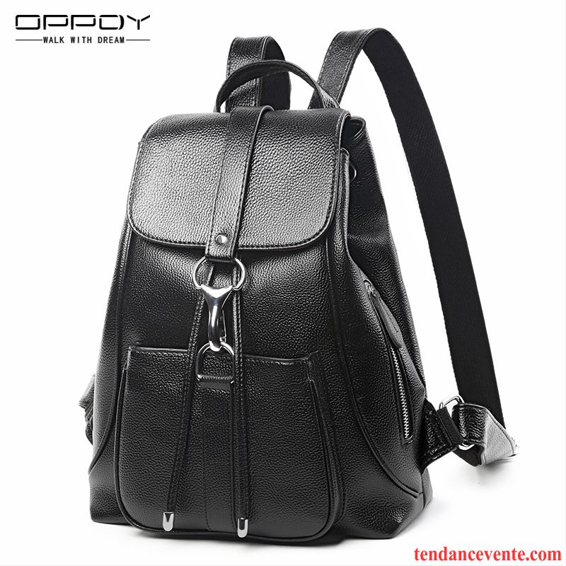 Sac À Dos Femme Simple Le Nouveau Peau Douce Cuir De Vache All-match Voyage Noir