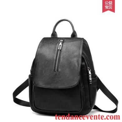 Sac À Dos Femme Simple Le Nouveau Peau Douce Cuir De Vache All-match Voyage Noir