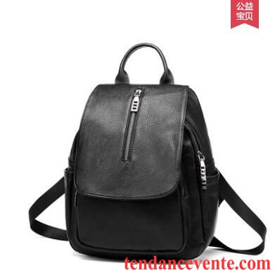 Sac À Dos Femme Simple Le Nouveau Peau Douce Cuir De Vache All-match Voyage Noir