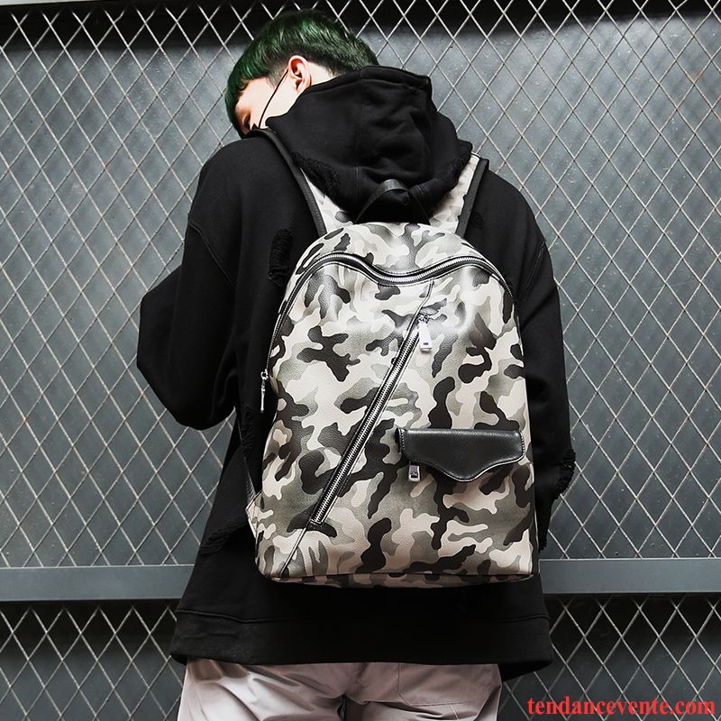 Sac À Dos Homme Loisir Sac D'ordinateur Portable Tendance Gros Camouflage Voyage Noir