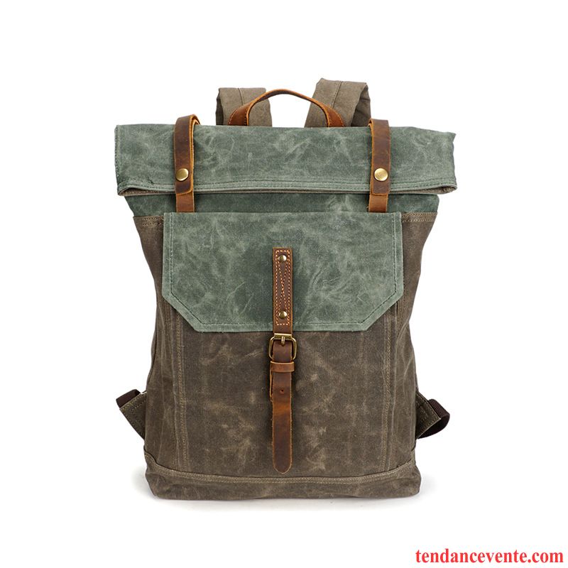 Sac À Dos Homme Milieu Toile Étudiant Femme Rétro Voyage Vert