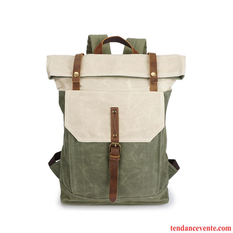 Sac À Dos Homme Milieu Toile Étudiant Femme Rétro Voyage Vert