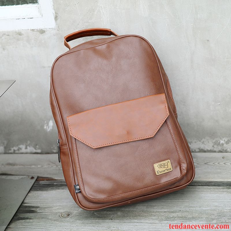 Sac À Dos Homme Mode Simple Étudiant Personnalité Cartable École Secondaire Brun Foncé