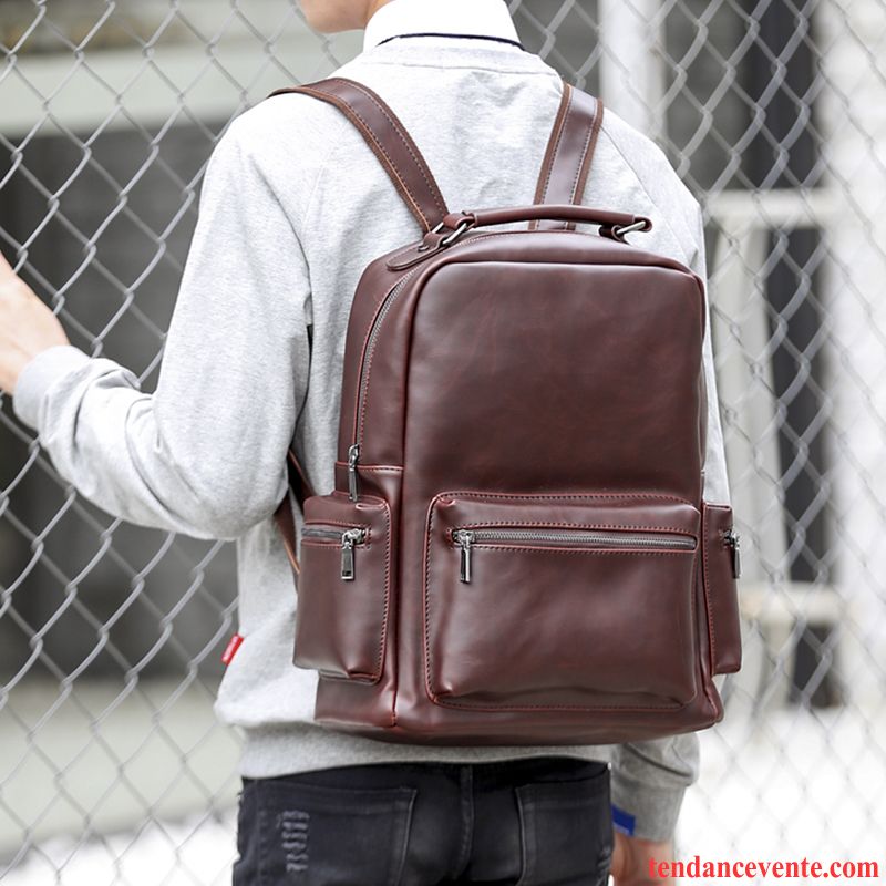 Sac À Dos Homme Qualité Tendance Rétro Loisir Cartable Sac D'ordinateur Portable Marron