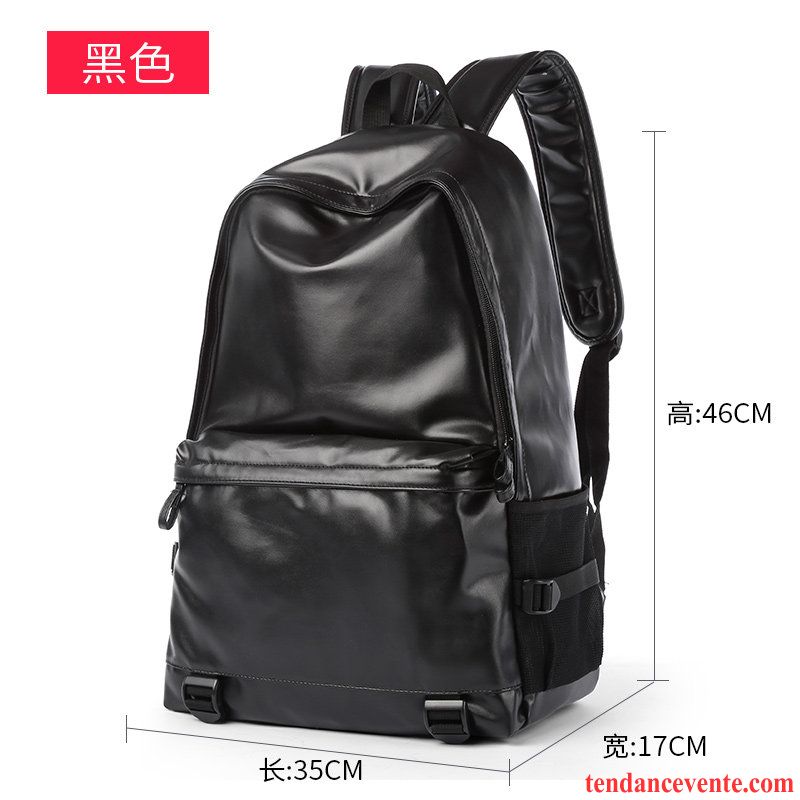 Sac À Dos Homme Tendance Loisir Cartable Pu Cuir Université Étudiant Noir