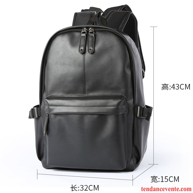 Sac À Dos Homme Tendance Loisir Cartable Pu Cuir Université Étudiant Noir