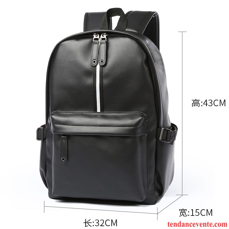 Sac À Dos Homme Tendance Loisir Cartable Pu Cuir Université Étudiant Noir