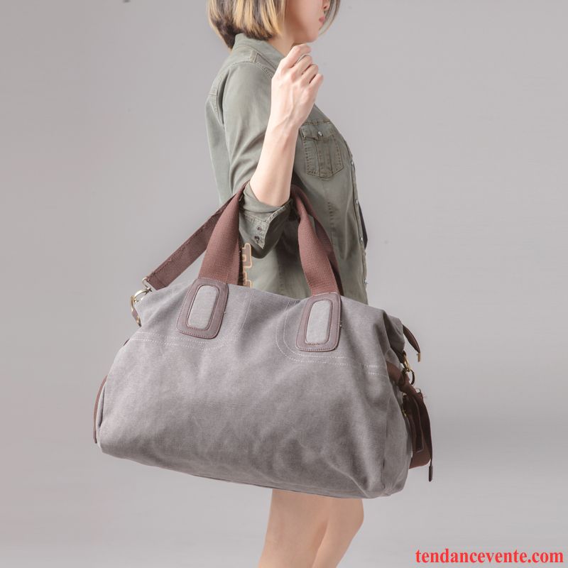 Sac À Dos Randonnée Femme Gros Sac Coton Étudiant Grande Capacité Portable Toile Gris