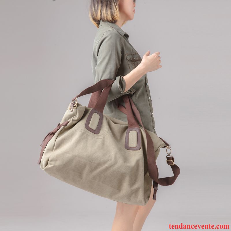 Sac À Dos Randonnée Femme Gros Sac Coton Étudiant Grande Capacité Portable Toile Gris