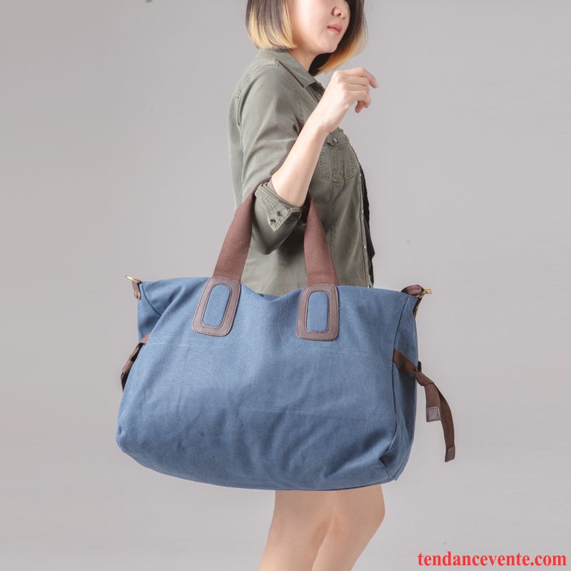 Sac À Dos Randonnée Femme Gros Sac Coton Étudiant Grande Capacité Portable Toile Gris