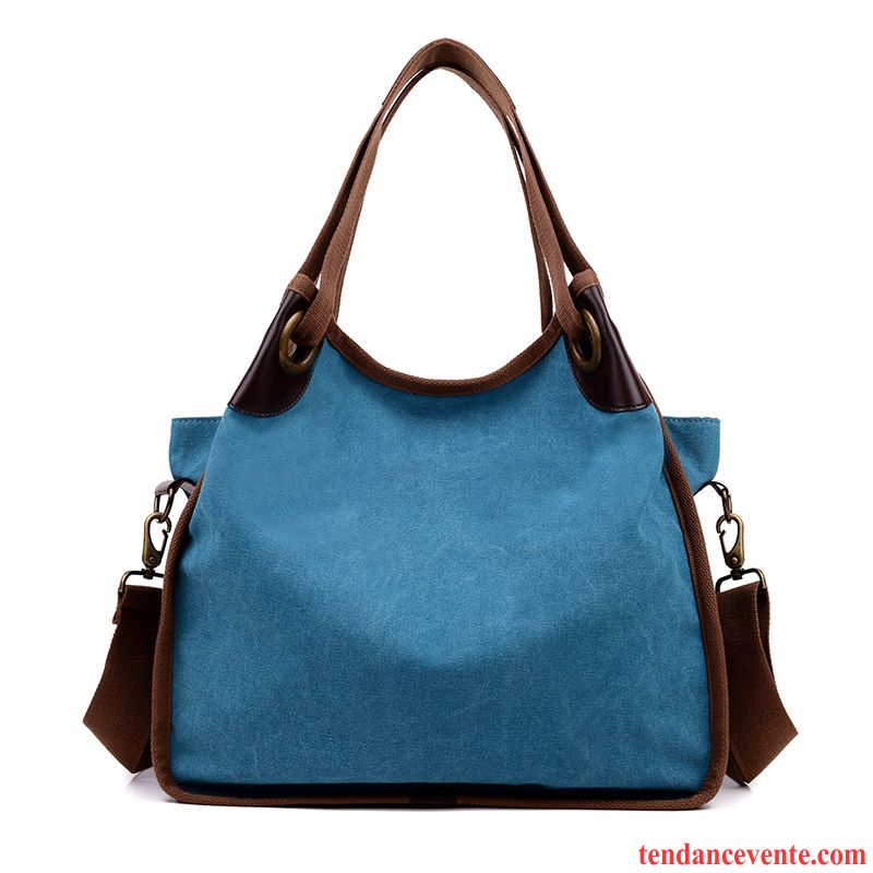 Sac À Dos Randonnée Femme Rétro Simple Gros Sac Sac De Messager Sacs À Bandoulière Grande Capacité Bleu