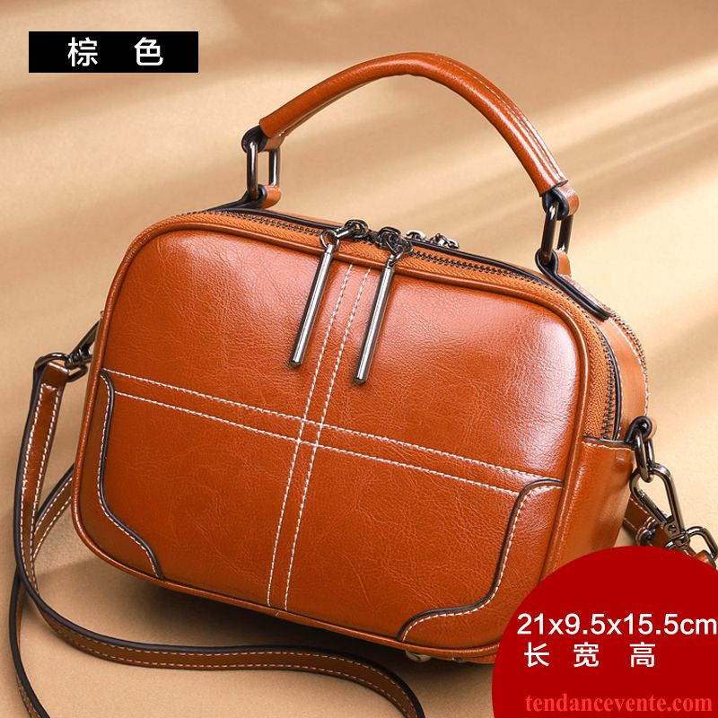 Sac À Main Femme Cire D'huile All-match Nouveau Le Nouveau Cuir Véritable Mode Marron
