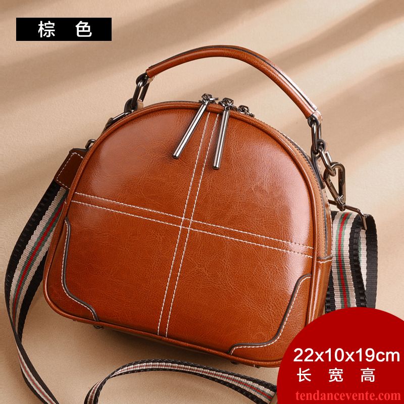 Sac À Main Femme Cire D'huile All-match Nouveau Le Nouveau Cuir Véritable Mode Marron