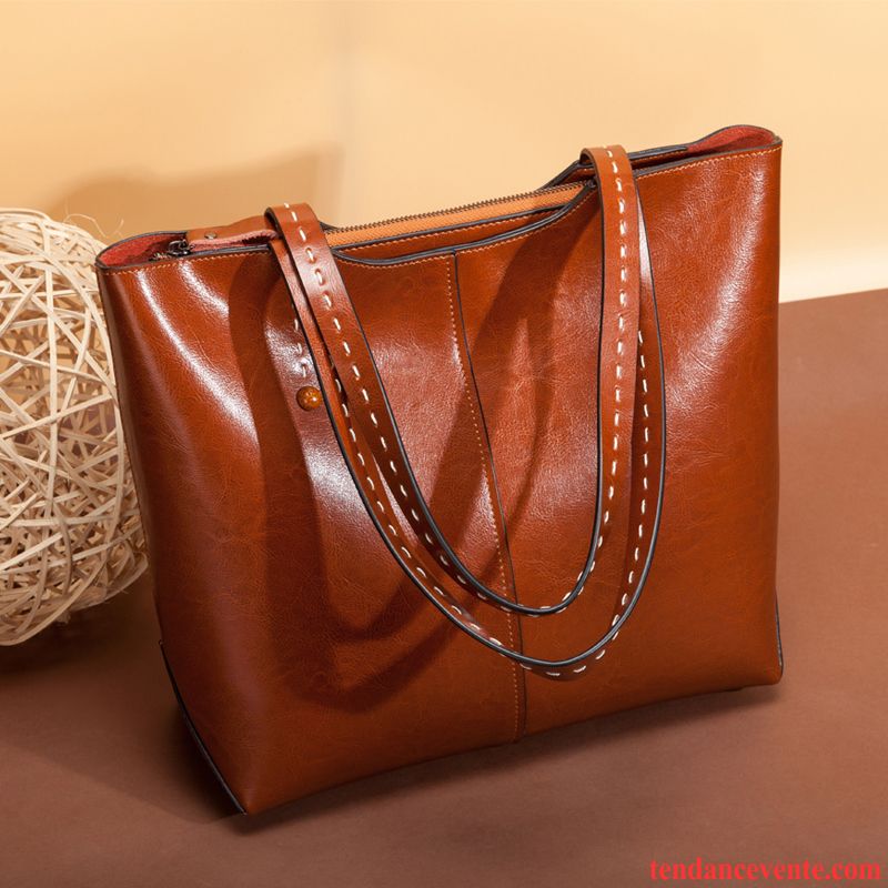 Sac À Main Femme Le Nouveau Achats Simple Cuir Véritable Grande Capacité Mallette Marron