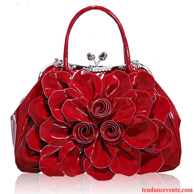 Sac À Main Femme Pierres De Strass Fleurs Cuir Portable Le Nouveau Gros Rose Rouge