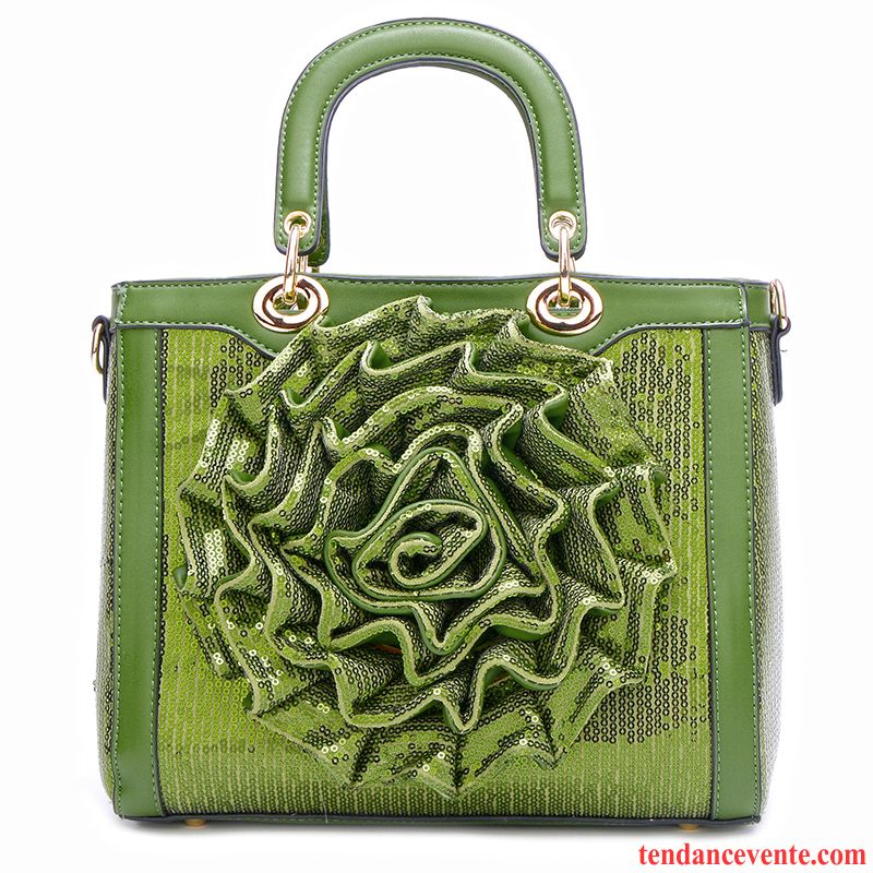 Sac À Main Femme Portable Sac De Messager Paillettes All-match Fleurs Brodé Vert