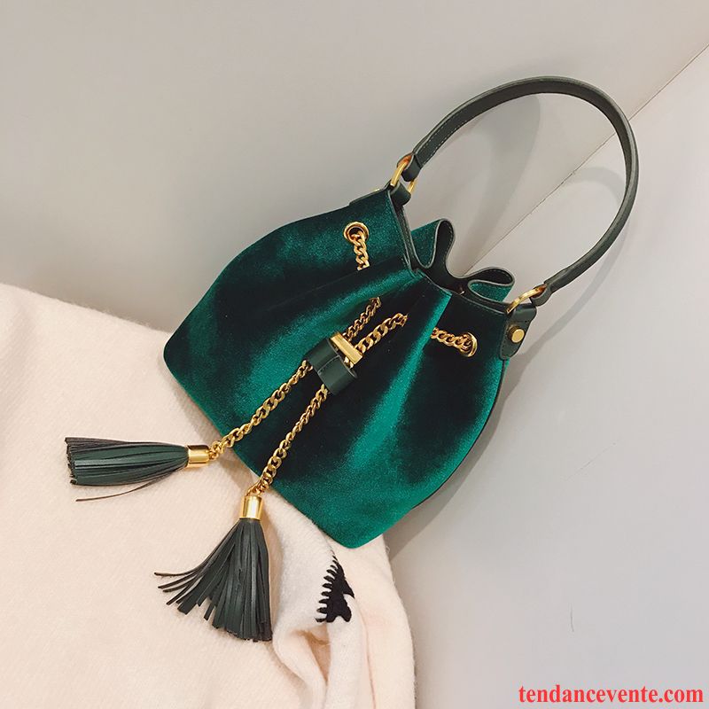 Sac À Main Femme Sac De Messager Le Nouveau Petit Chaîne Velours Tassel Vert