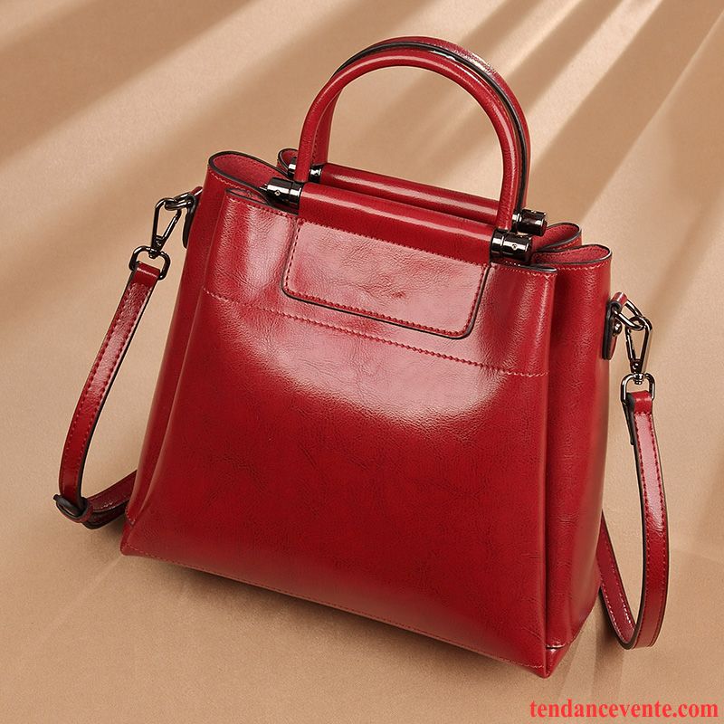 Sac À Main Femme Sac De Messager Portable Tendance Sacs À Bandoulière Cuir Véritable All-match Bordeaux