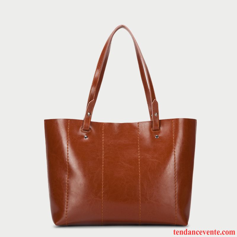 Sac À Main Femme Texture Gros Cuir De Vache Cuir Véritable Tote Le Nouveau Noir