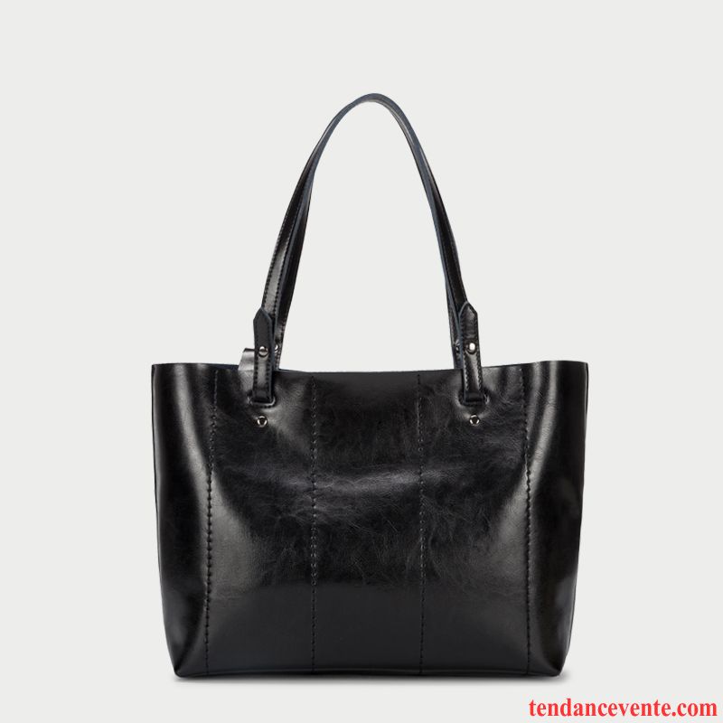 Sac À Main Femme Texture Gros Cuir De Vache Cuir Véritable Tote Le Nouveau Noir