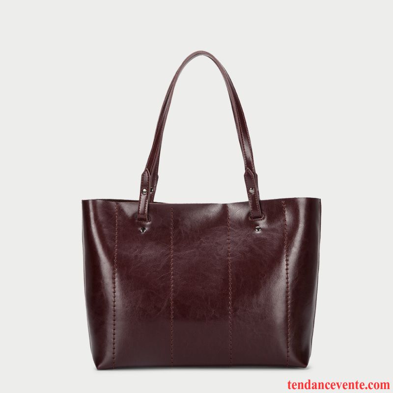 Sac À Main Femme Texture Gros Cuir De Vache Cuir Véritable Tote Le Nouveau Noir