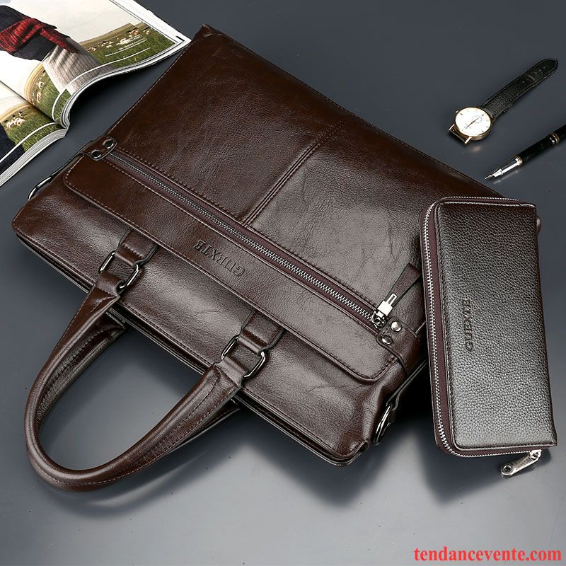 Sac À Main Homme Entreprise Sacs À Bandoulière Sac D'ordinateur Portable Cuir Sac De Messager Mallette Marron