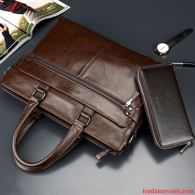 Sac À Main Homme Entreprise Sacs À Bandoulière Sac D'ordinateur Portable Cuir Sac De Messager Mallette Marron