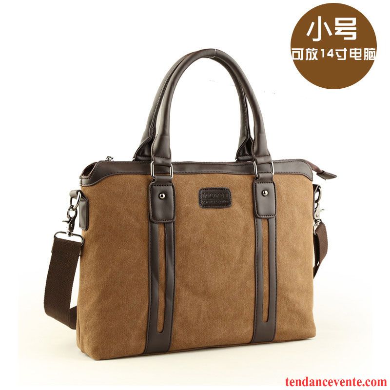 Sac À Main Homme La Coupe Transversale Portable Toile Entreprise Sac De Messager Loisir Marron