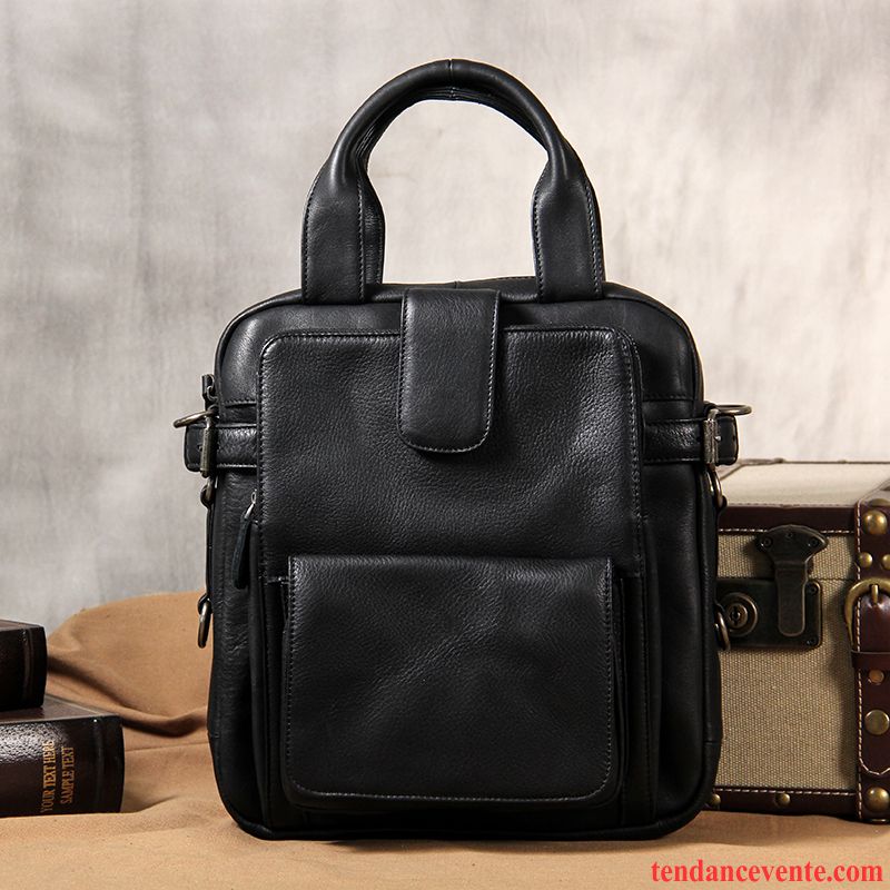 Sac À Main Homme Loisir Couche De Tête Section Verticale Cuir Le Nouveau Sac De Messager Foncé