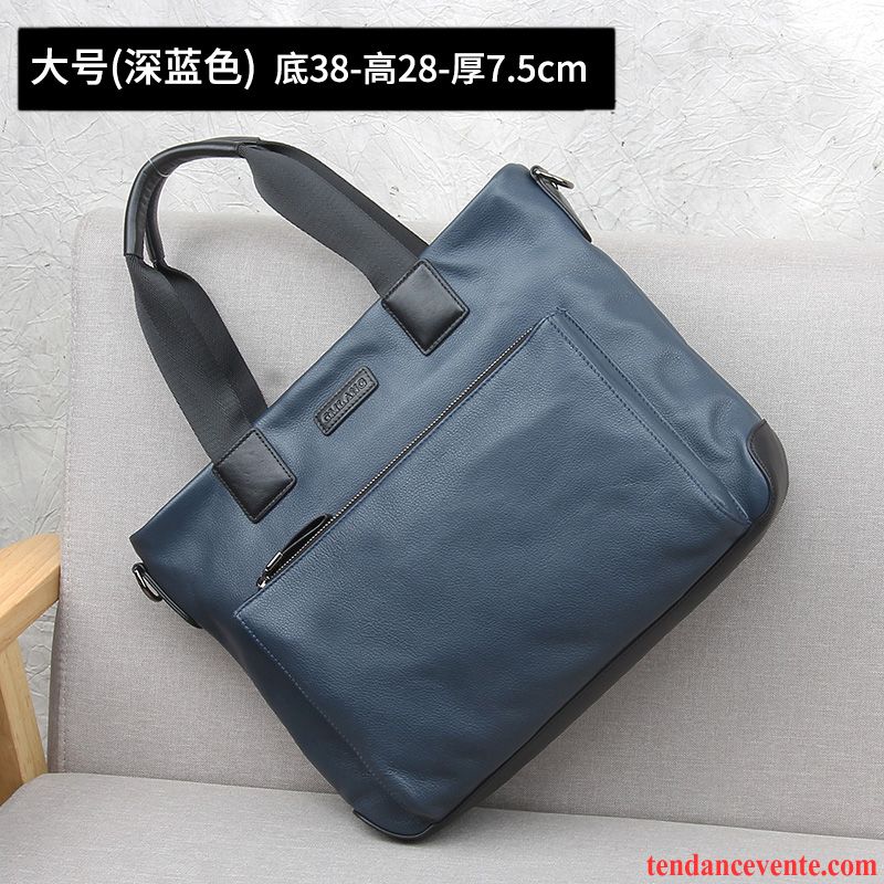 Sac À Main Homme Sacs À Bandoulière Mode Cuir De Vache Loisir Couche De Tête Grand Bleu Marin