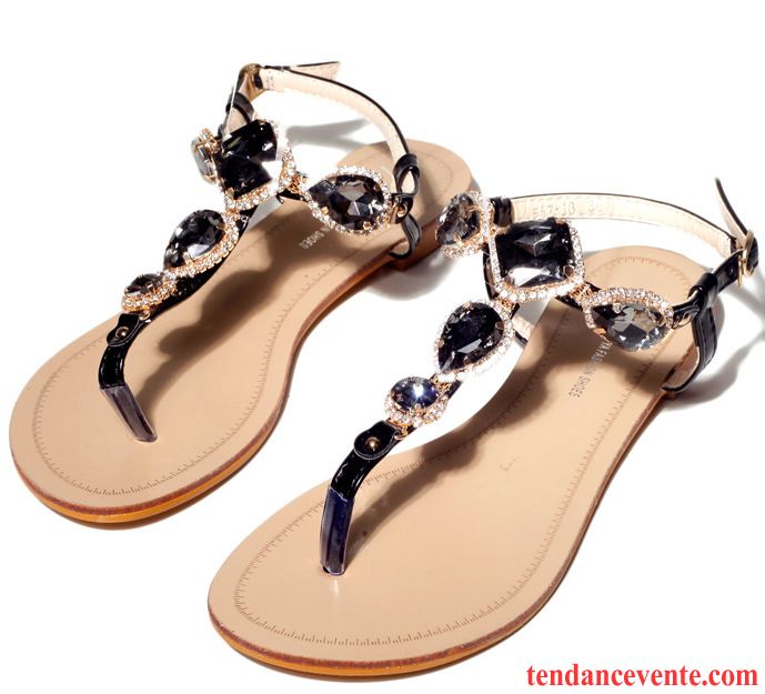 Sandales Compensé Femme Rome Été Tendance Femme Plates Imitation Strass Plage