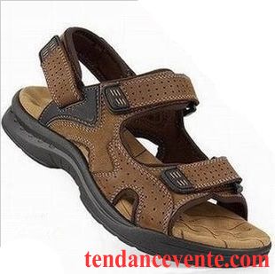 Sandales Cuir Blanc Homme Homme Été Sport Décontractée Chaussons Respirant En Cuir Plage Ambre